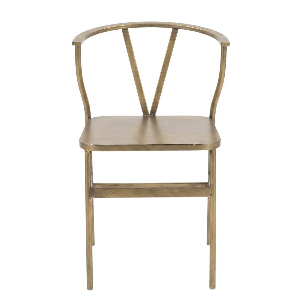 Antique Brass Finish Metal Wishbone Chair. Picture 1