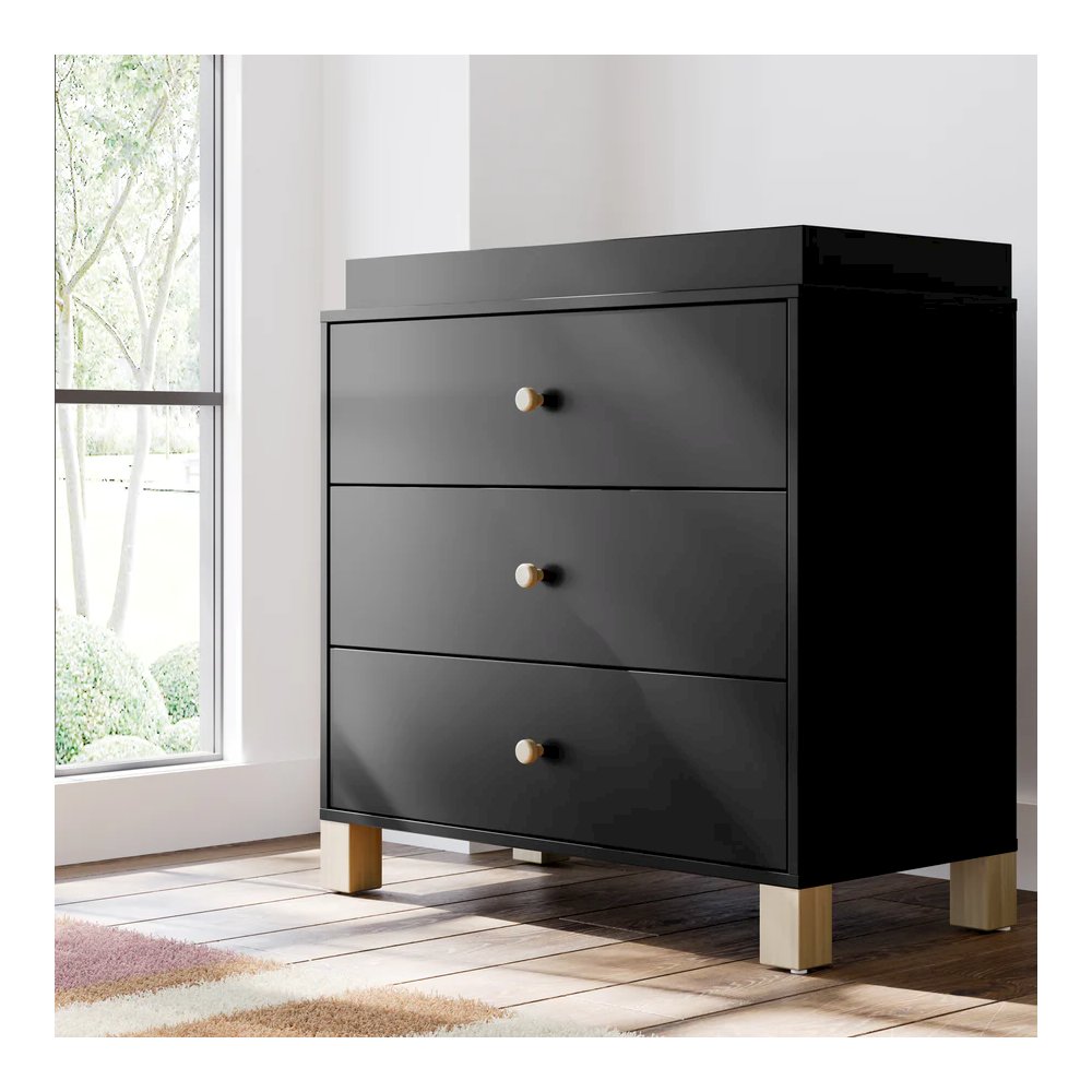 California 3 Drawer Chest With Topper - Black with Driftwood. Picture 3