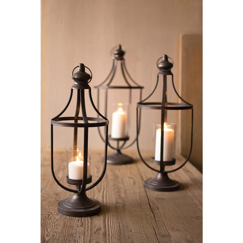 Set Of Three Metal Lanterns With Glass Insert. Picture 2