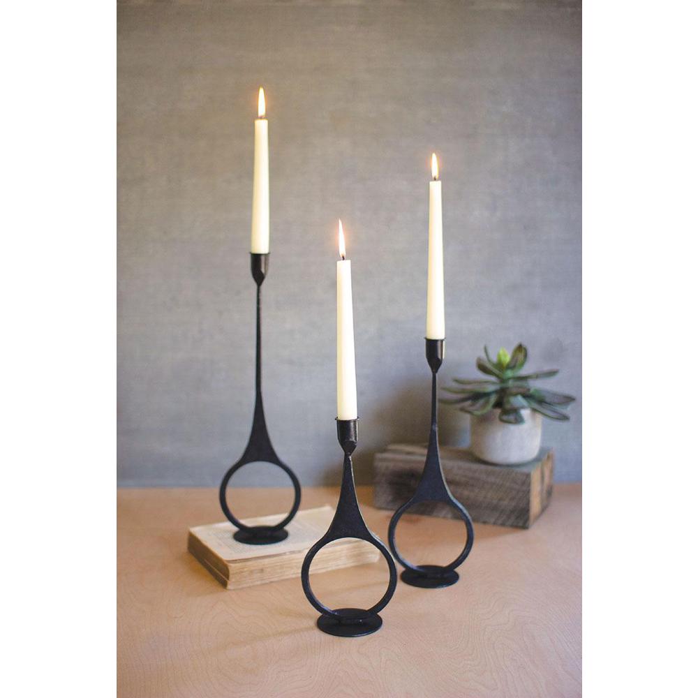 Set Of Three Cast Iron Taper Candle Holders W Ring Detail. Picture 2