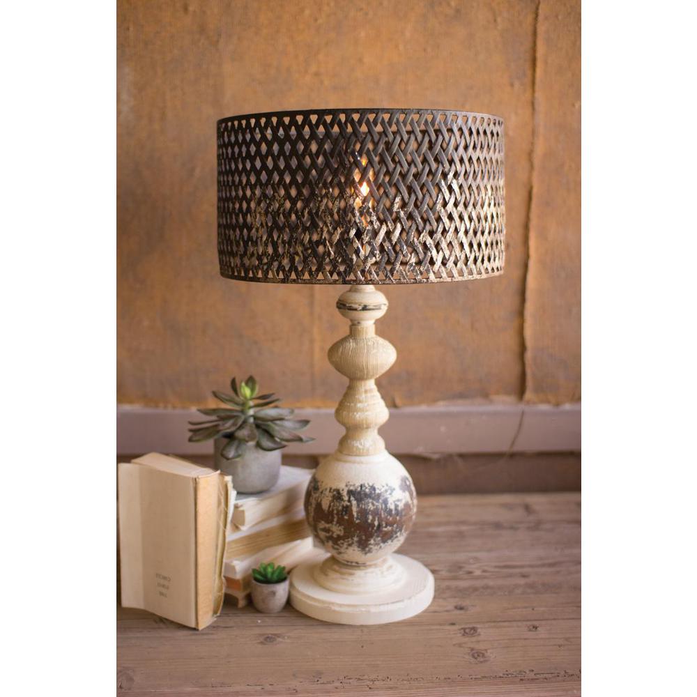 Table Lamp - Round Metal Base With Perforated Metal Shade. Picture 2