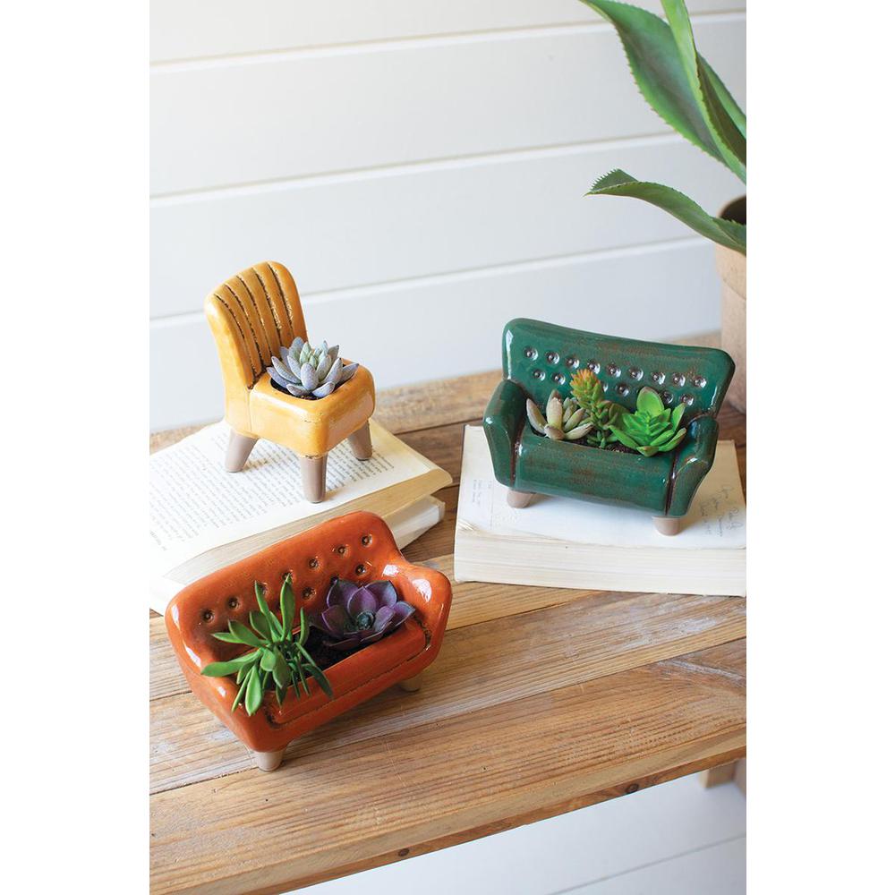 Set Of Three Ceramic Sofa And Chair Planters. Picture 2