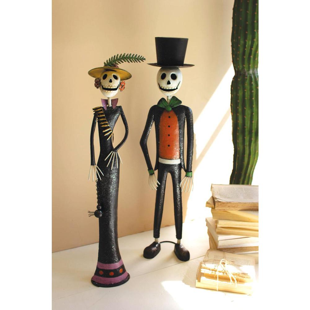 Set Of Two Painted Metal Halloween Day Of The Dead Couple. Picture 2