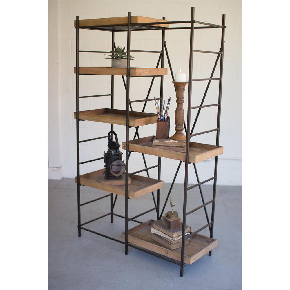 Iron Shelving Unit W Six Adjustable Wooden Shelves. Picture 2