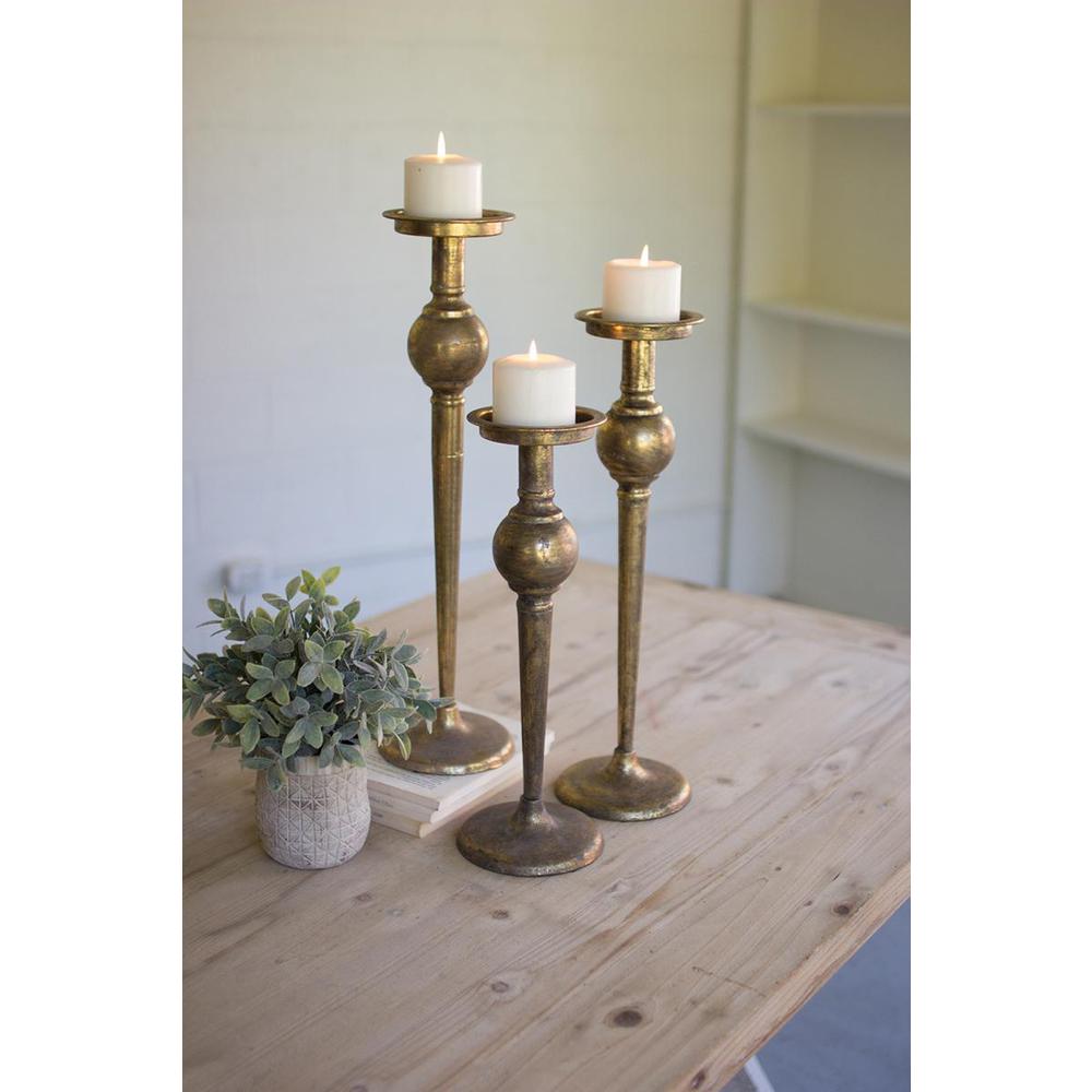 Set Of Three Antique Brass Finish Candle Stands. Picture 3