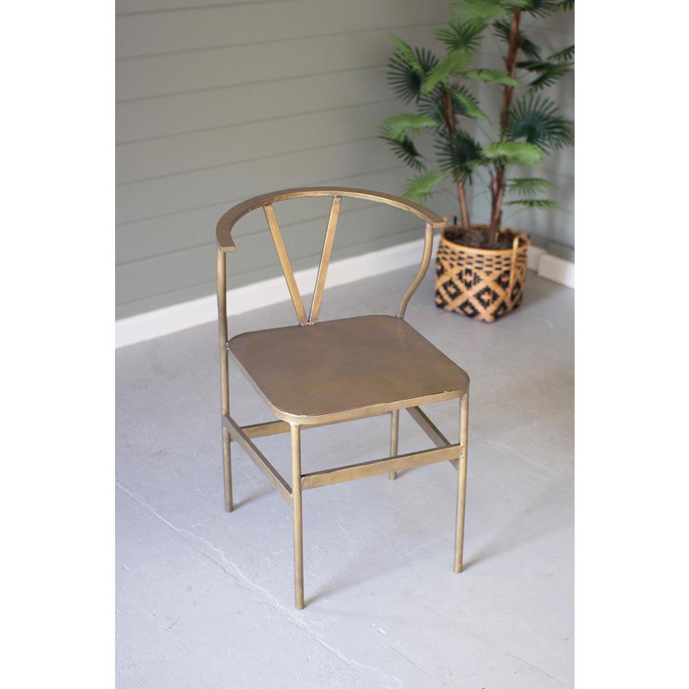 Antique Brass Finish Metal Wishbone Chair. Picture 2