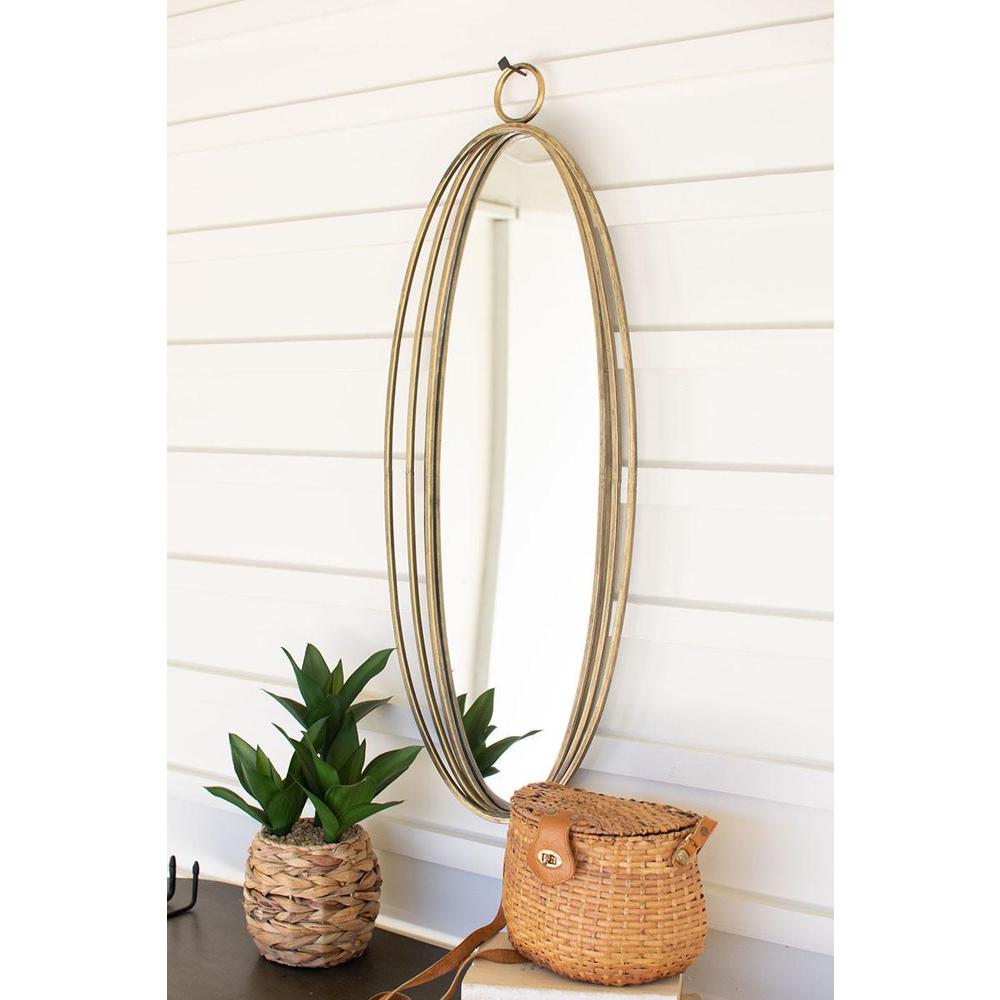 Tall Oval Antique Brass Mirror. Picture 2
