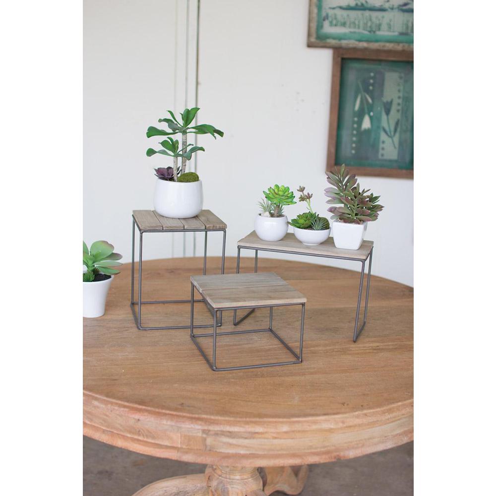 Set Of Three Wood And Metal Risers. Picture 2