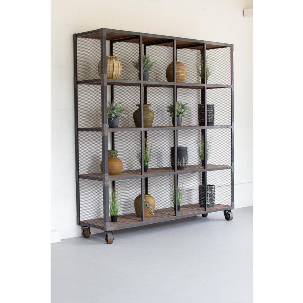 Raw Metal And Recycled Honey Wood 16 Cube Display Unit. Picture 2