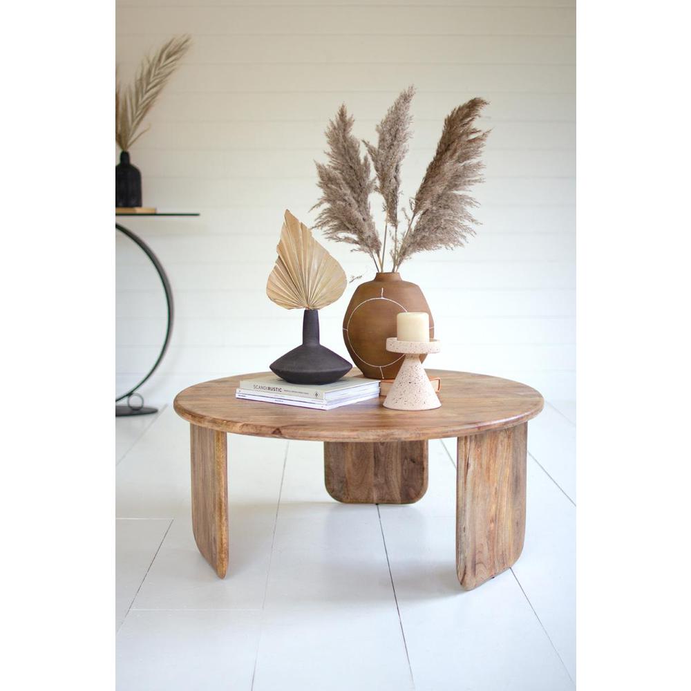 Round Mango Wood Coffee Table With Wood Base. Picture 2