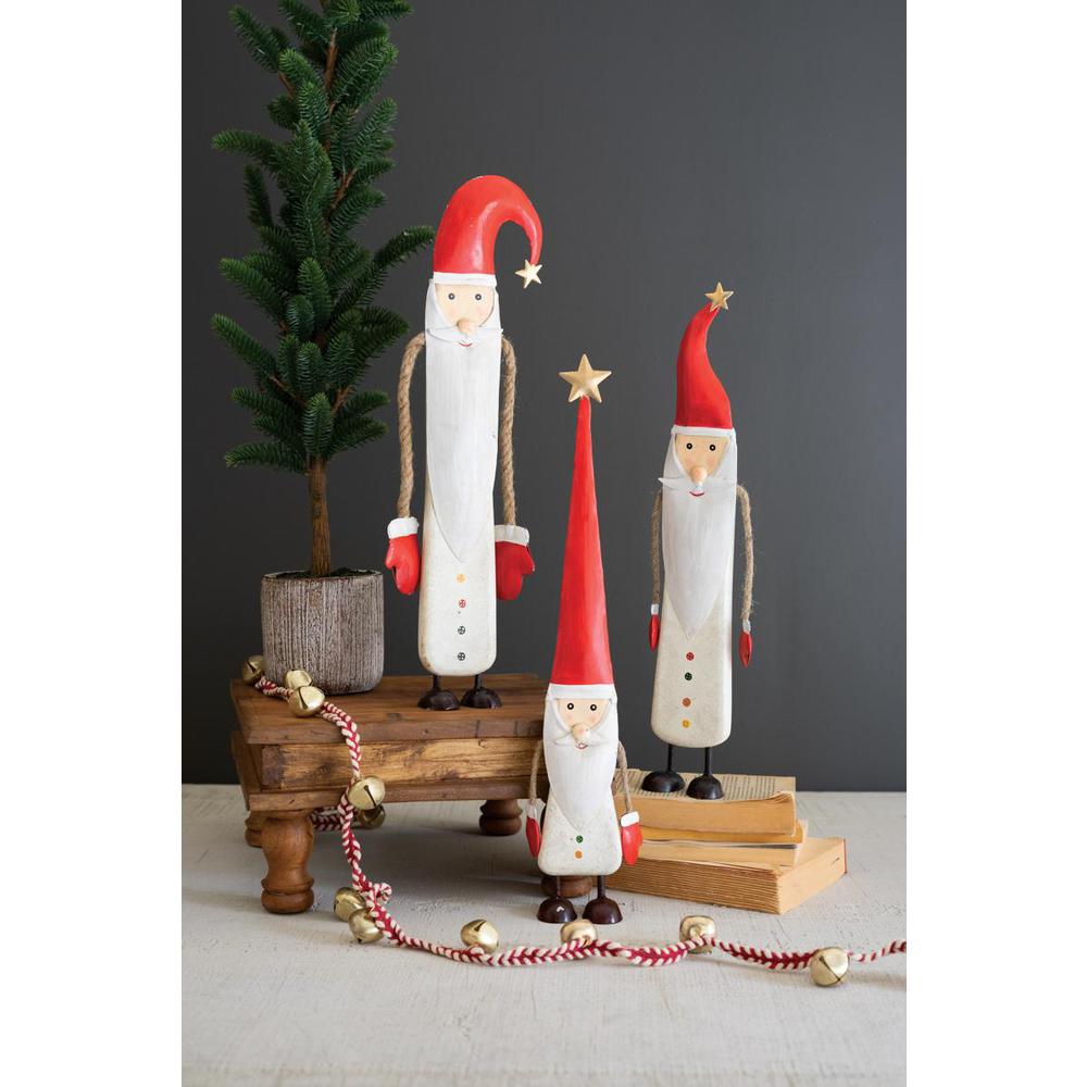 Set Of Three Painted Metal And Wood Santas. Picture 2