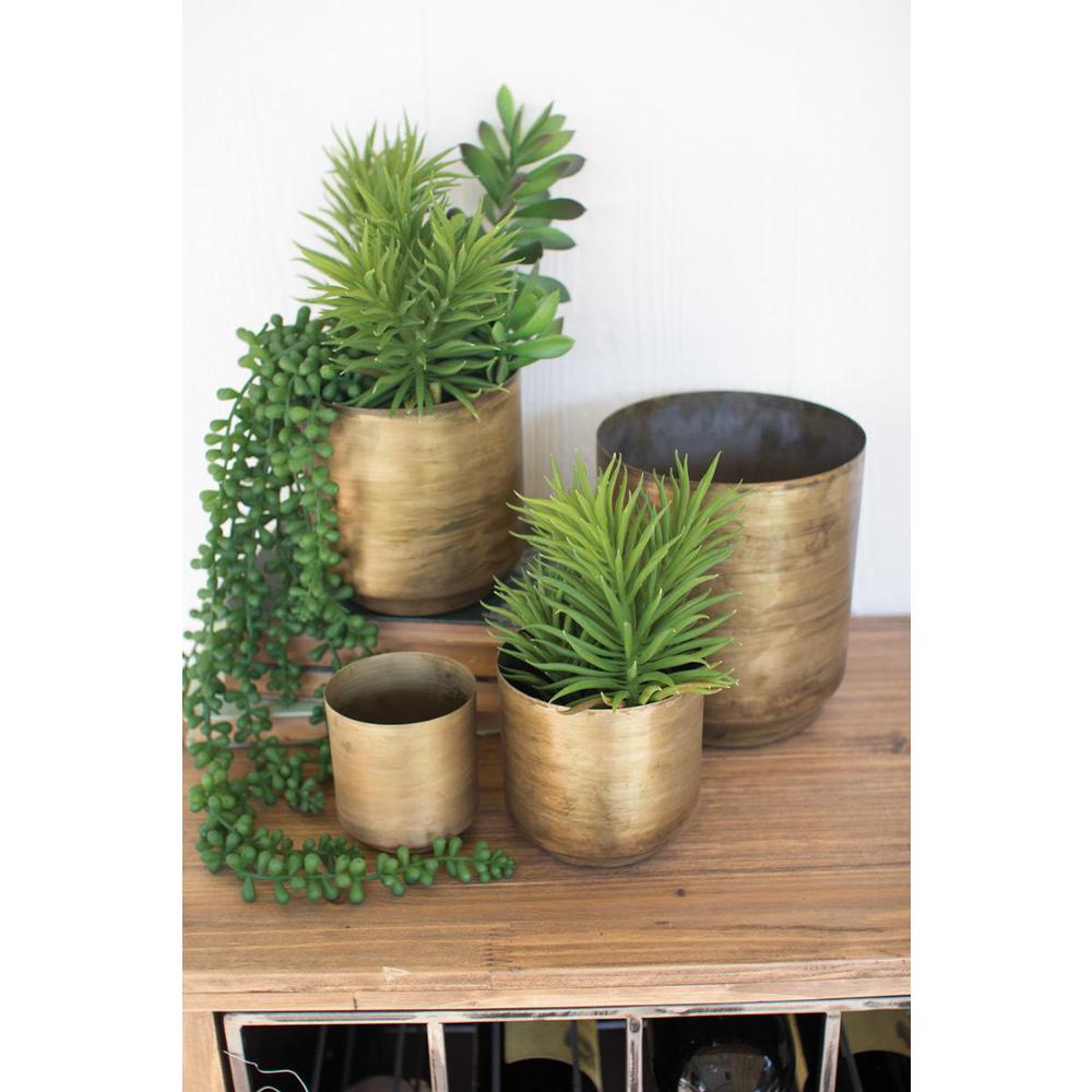 Set Of Four  Metal Aged Brass Flower Pots. Picture 2