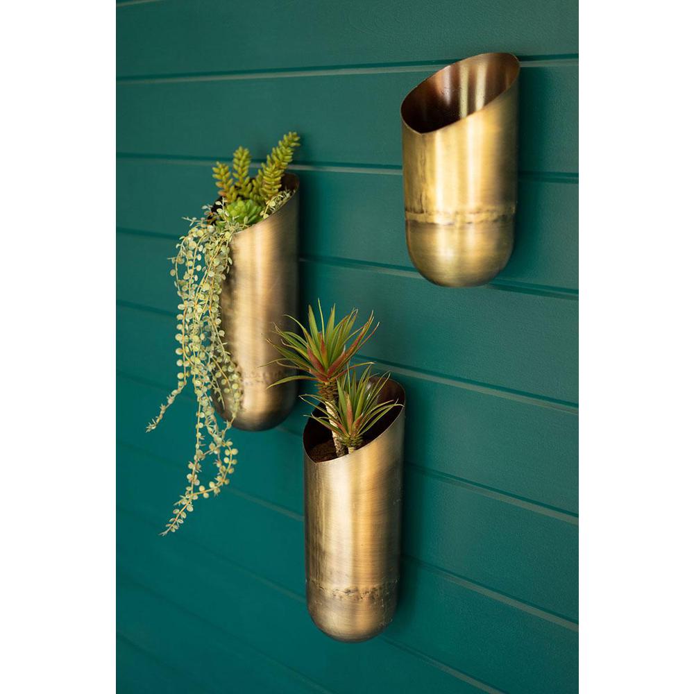 Set Of Three Antique Brass Wall Vases. Picture 2