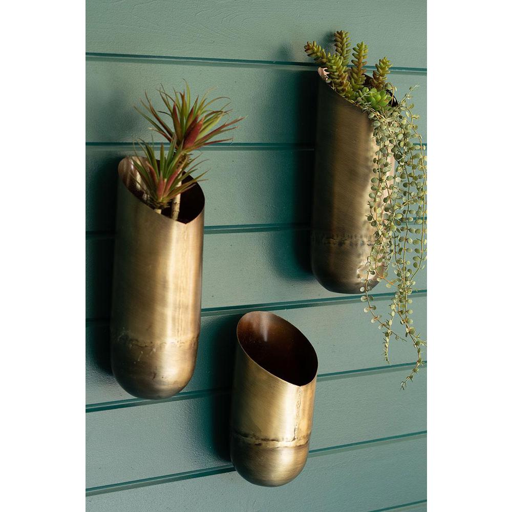 Set Of Three Antique Brass Wall Vases. Picture 4