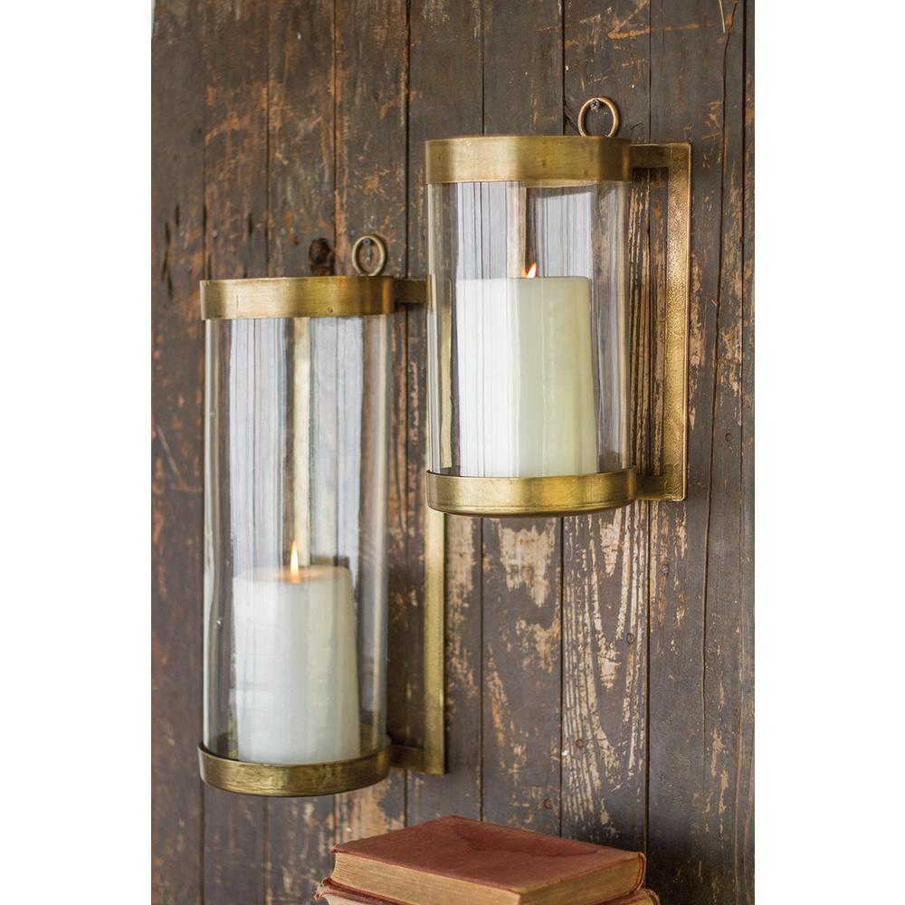 Glass & Brass Finish Wall Mounted Hurricane-Large. Picture 2