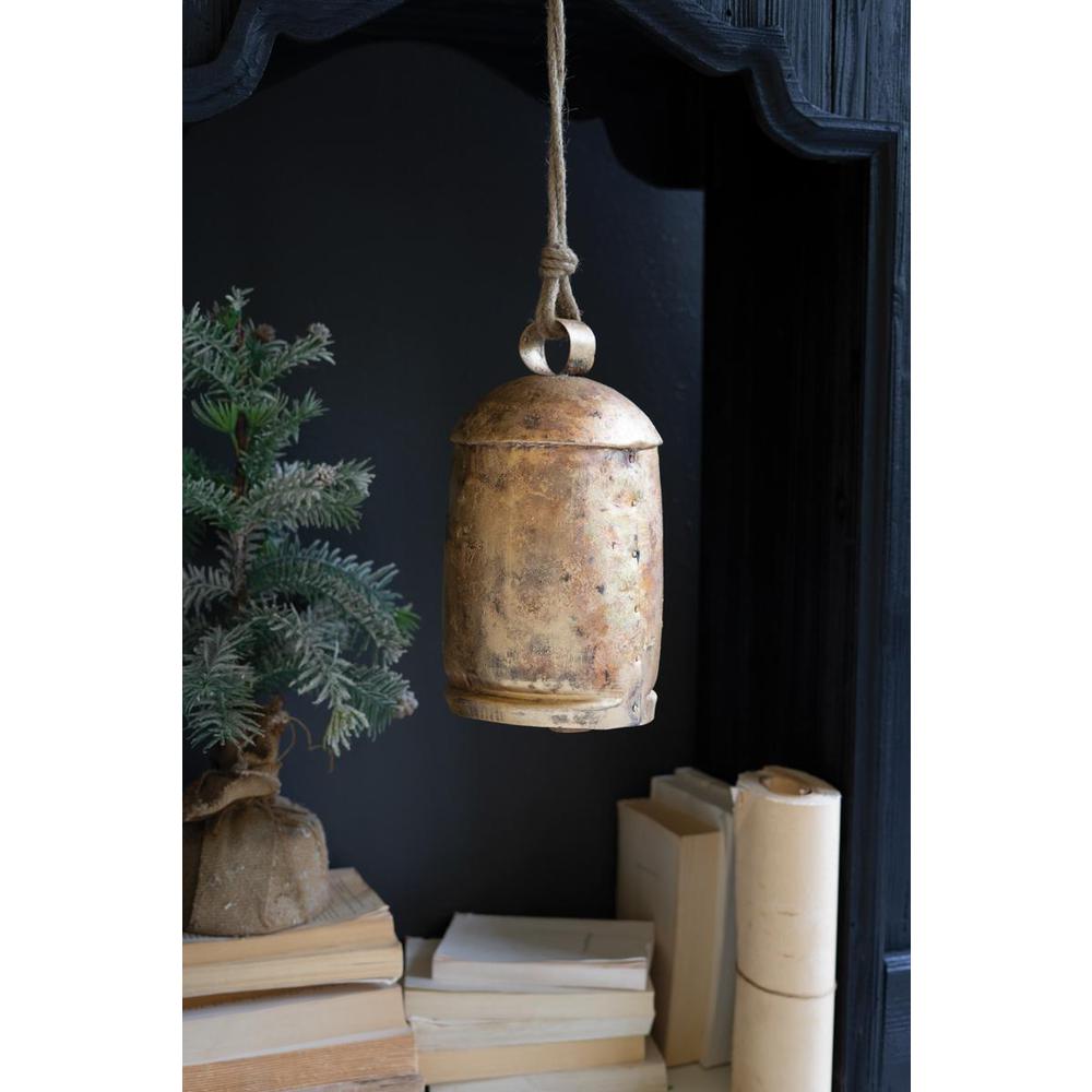 Large Antique Gold Christmas Bell - Thumbnail 5