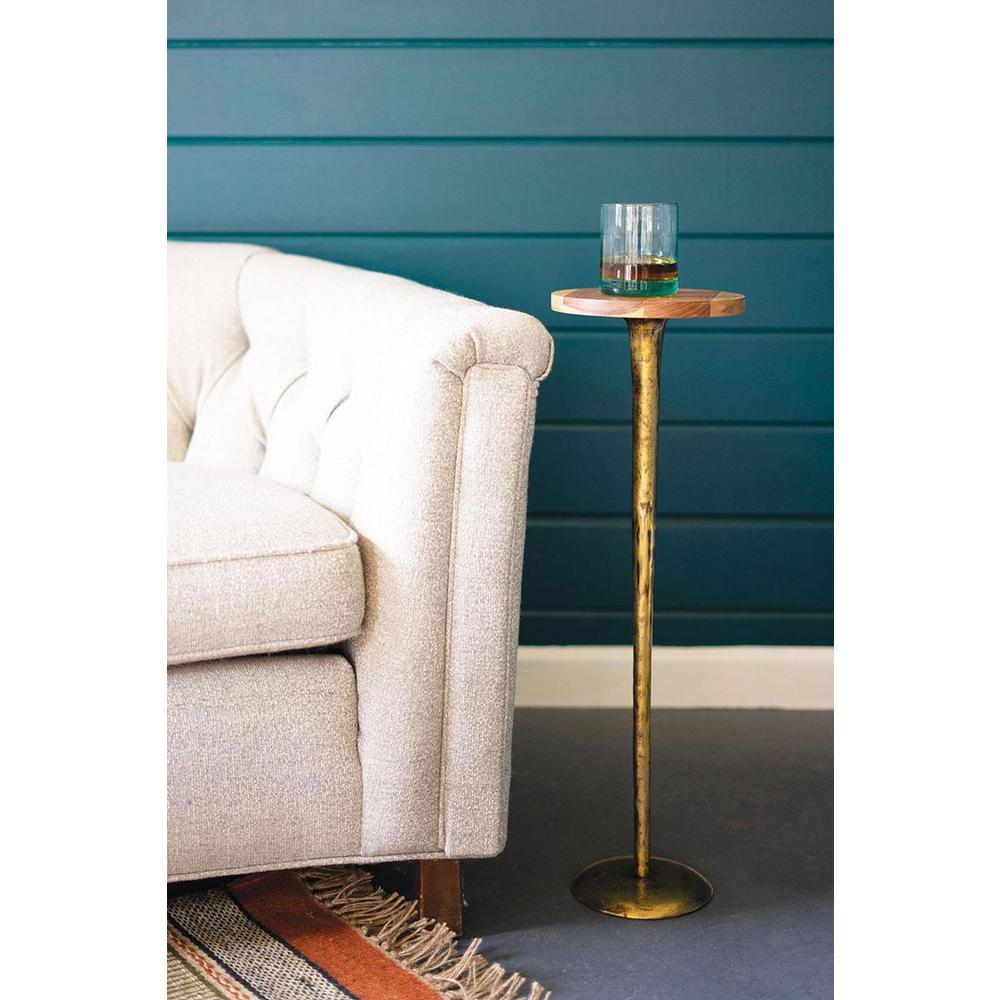 Antique Brass Cocktail Table With Acacia Wood Top. Picture 2