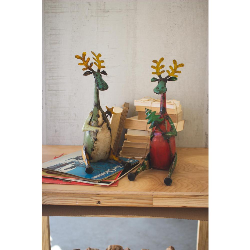 Set Of Two Recycled Sitting Iron Moose. Picture 2