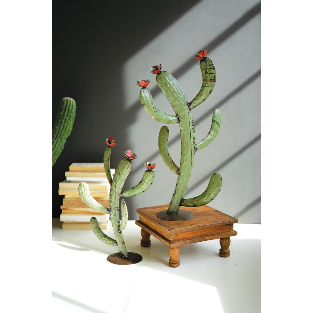 Set Of Two Recycled Iron Cactus. Picture 2