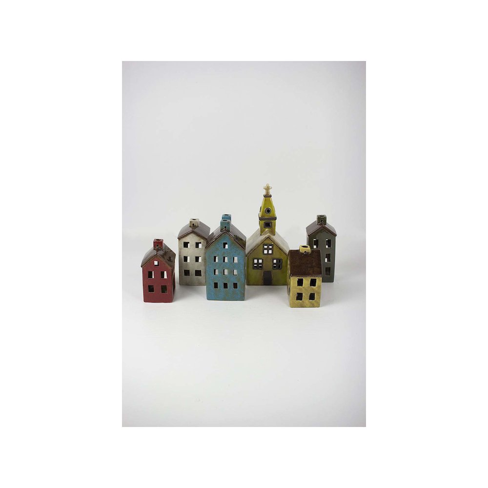 Set Of Six Ceramic Village-One Each Design. Picture 4