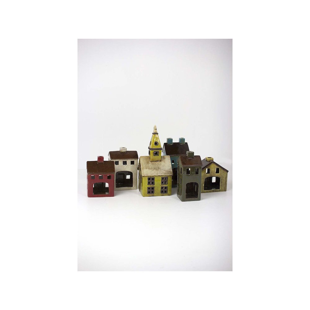 Set Of Six Ceramic Village-One Each Design. Picture 5