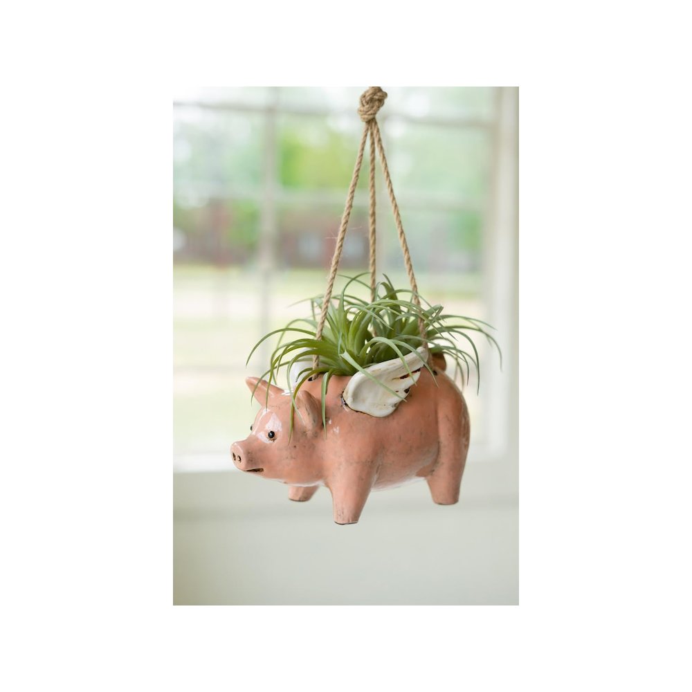 Ceramic Hanging Flying Pig Planter. Picture 1