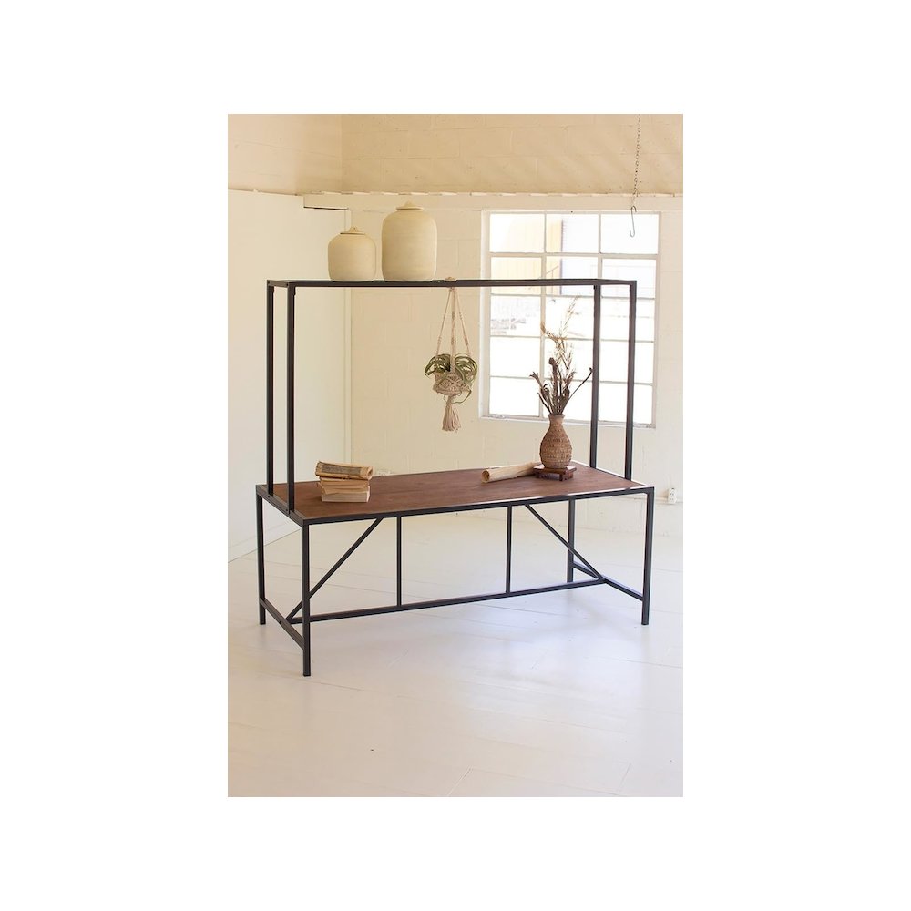 Metal Store Display Table With Wooden Top. Picture 1