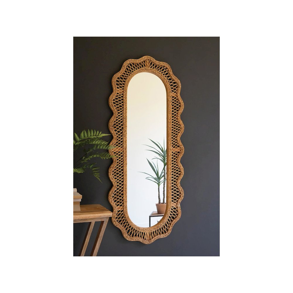 Rattan Squiggle Framed Oval Mirror. Picture 1
