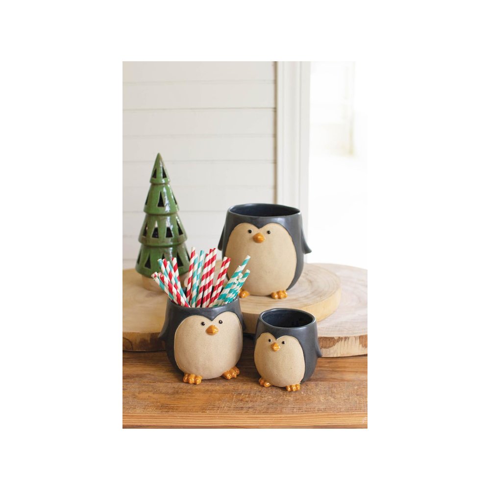 Set Of Three Ceramic Penguin Planters. Picture 1