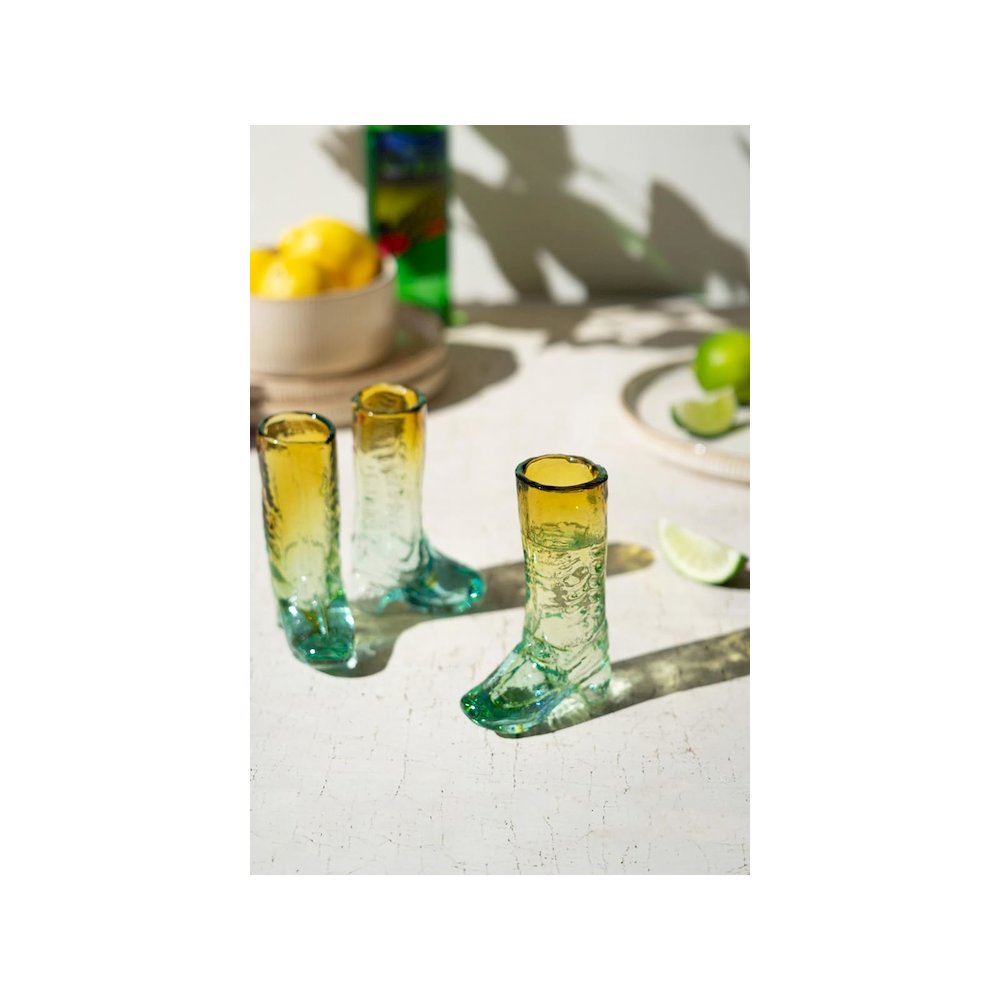 Recycled Glass Boot Shot Glass - Amber. Picture 1