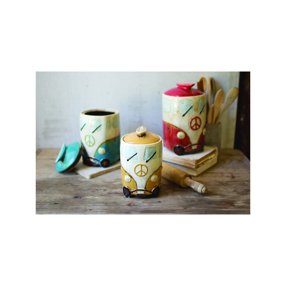 Set Of Three Ceramic Van Canisters With Surfboard Handles. Picture 2
