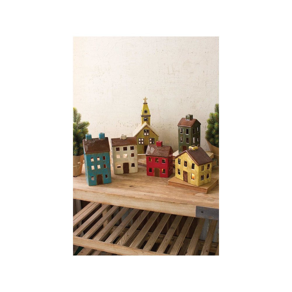 Set Of Six Ceramic Village-One Each Design. Picture 1