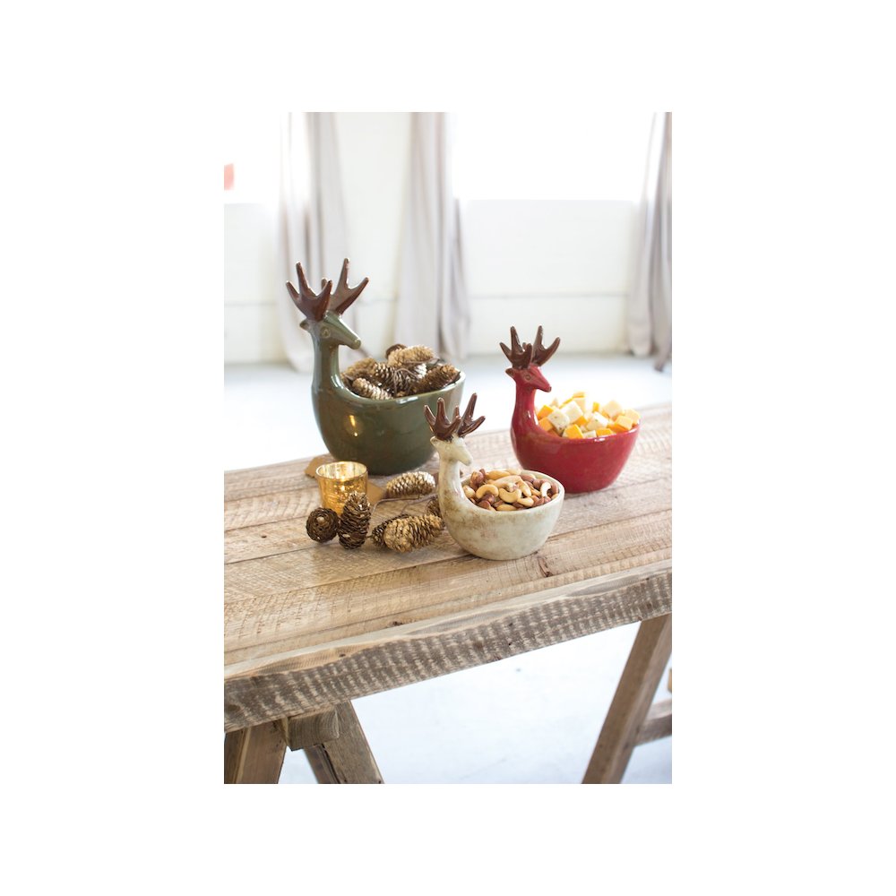 Set Of Three Ceramic Deer Bowls-One Each Color. Picture 1