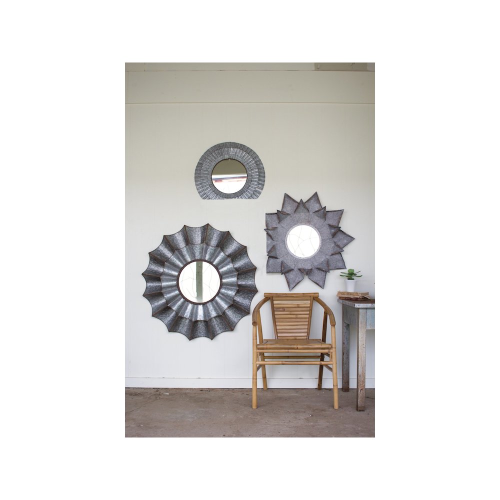 Arched Wood Ball Framed Mirror. Picture 1