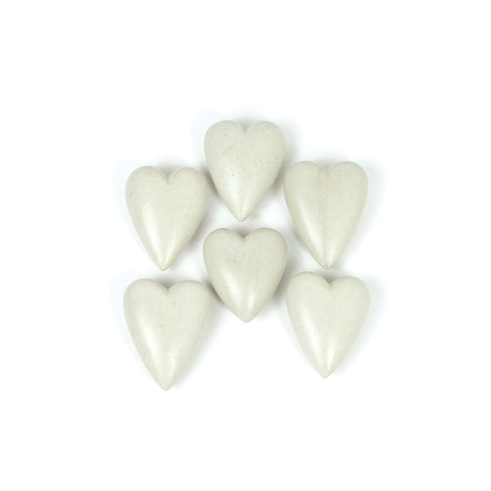 Set Of Six Hand Carved Stone Hearts- White. Picture 1