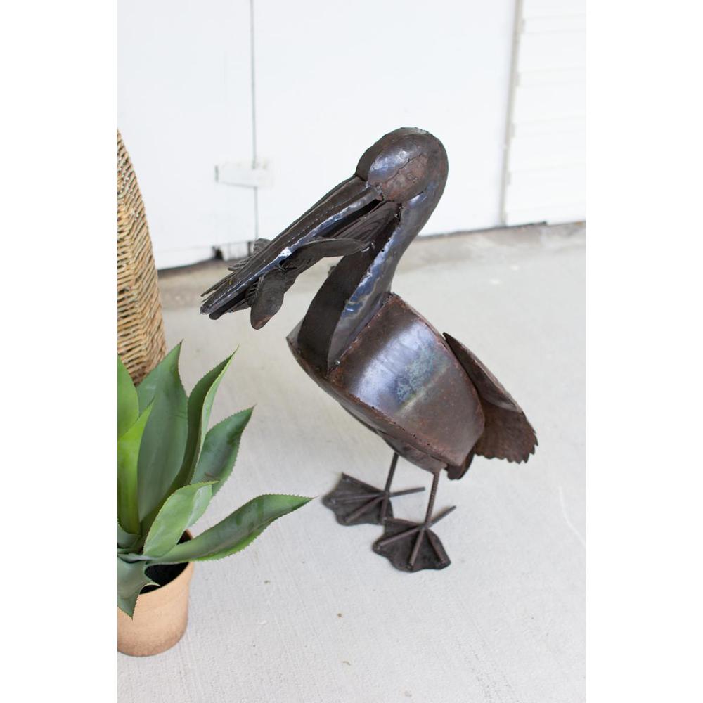 Rustic Recycled Metal Pelican With Fish. Picture 2