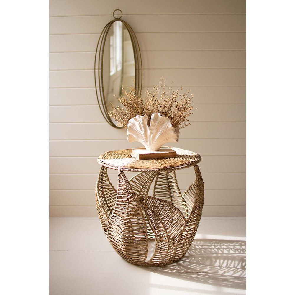 Fern Detail Seagrass Side Table. Picture 1