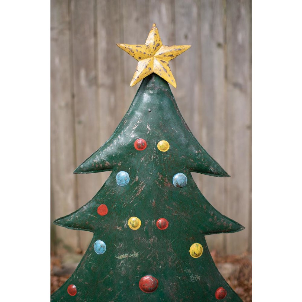 Set Of Two Hand-Hammered Metal Christmas Tree Yard Stakes. Picture 2