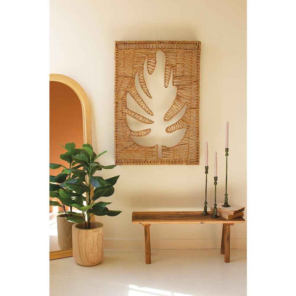 Woven Seagrass And Iron Leaf Wall Panel. Picture 1