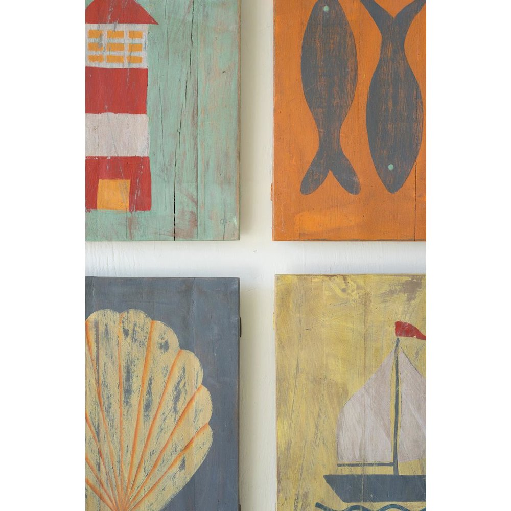 Set Of Four Painted Wood Coastal Wall Art. Picture 2
