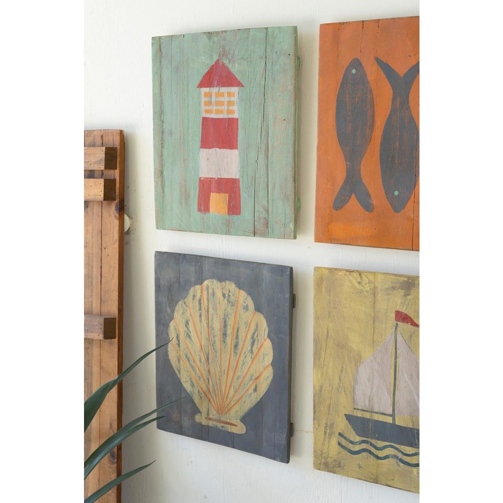 Set Of Four Painted Wood Coastal Wall Art. Picture 5