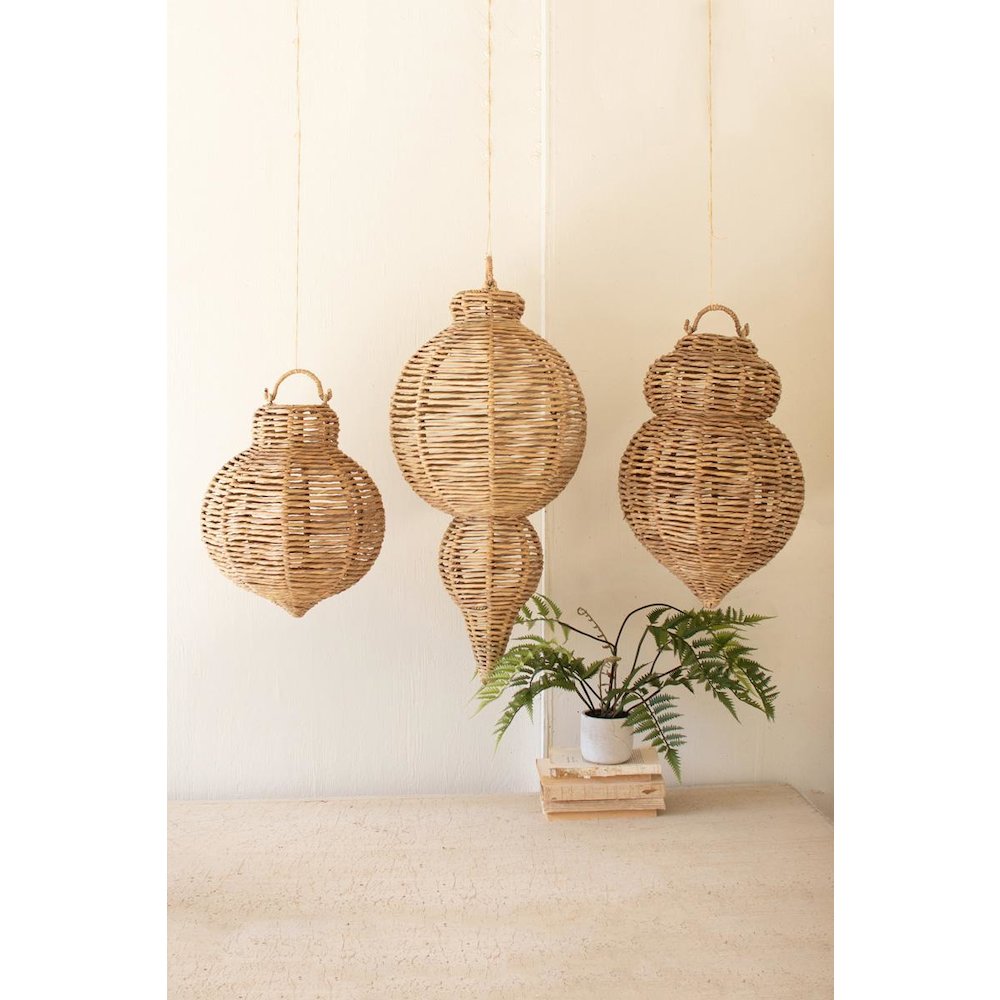 Set Of Three Large Woven Seagrass And Iron Ornaments. Picture 1