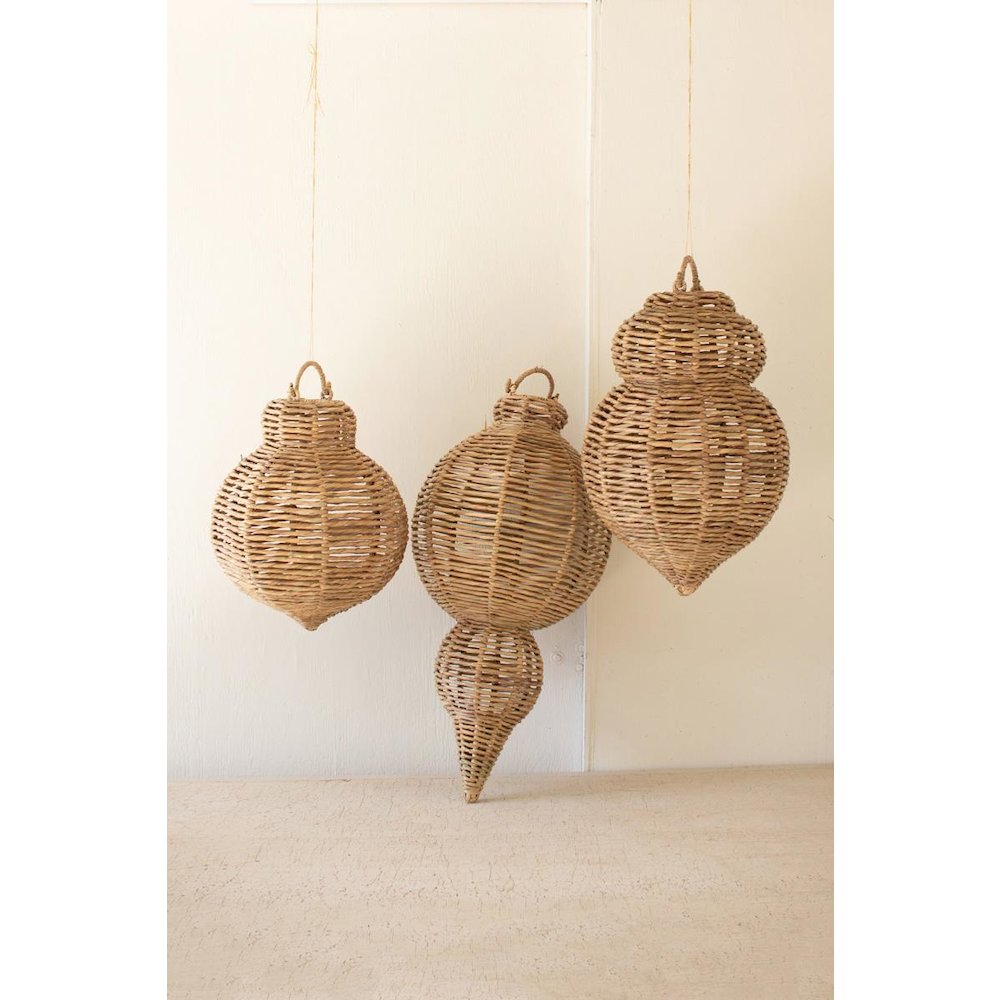 Set Of Three Large Woven Seagrass And Iron Ornaments. Picture 2