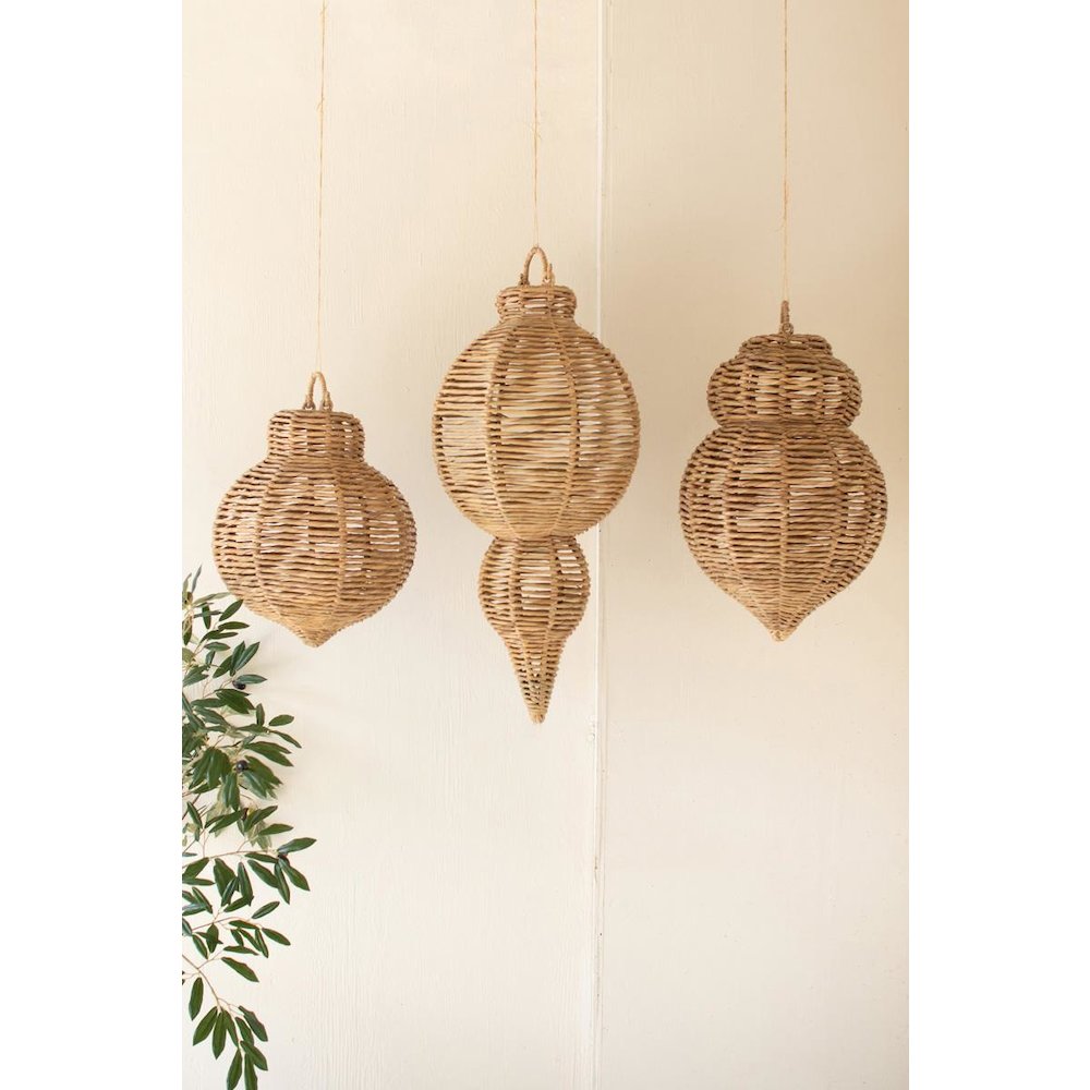 Set Of Three Large Woven Seagrass And Iron Ornaments. Picture 5