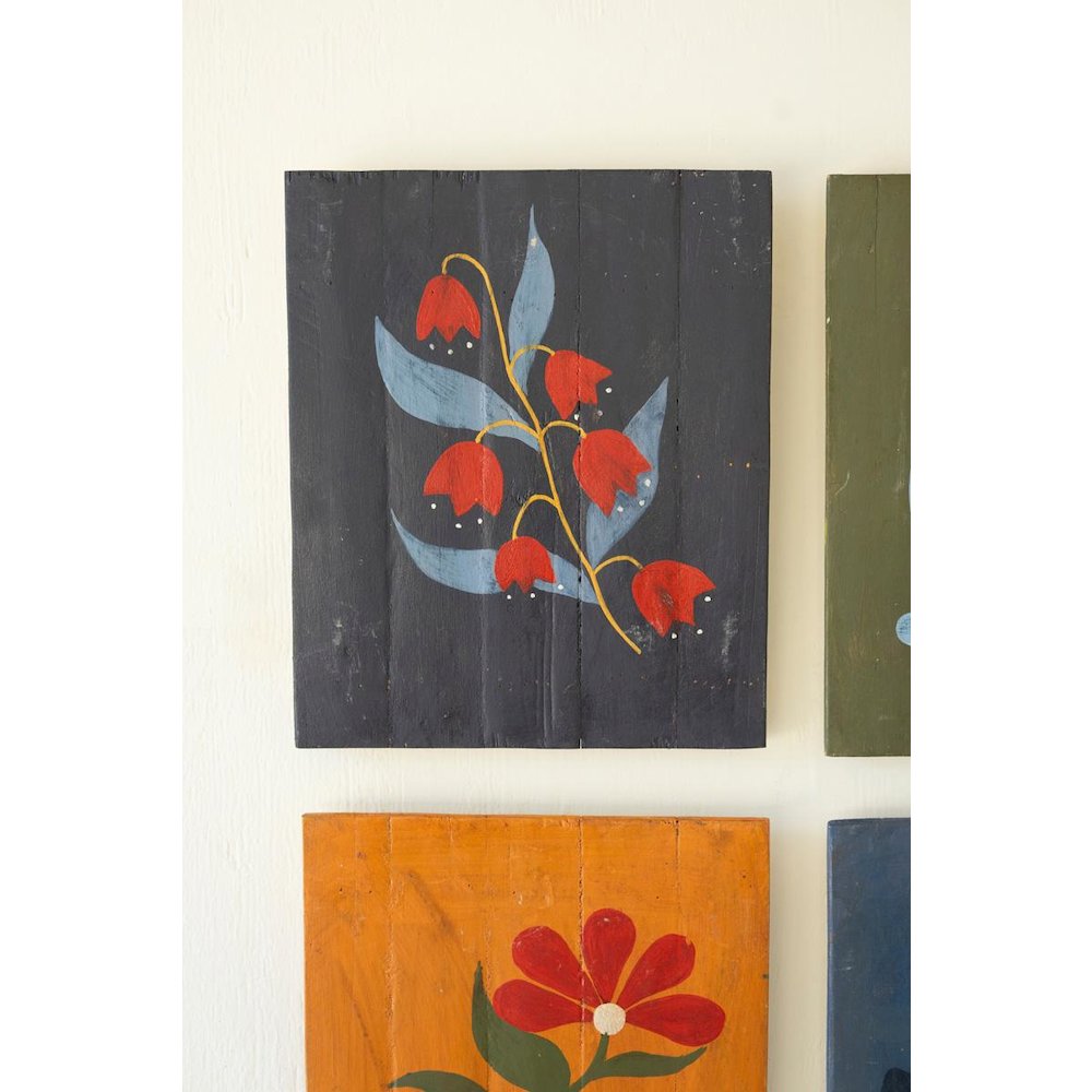 Set Of Four Hand Painted Florals On Recycled Wood Panels. Picture 5