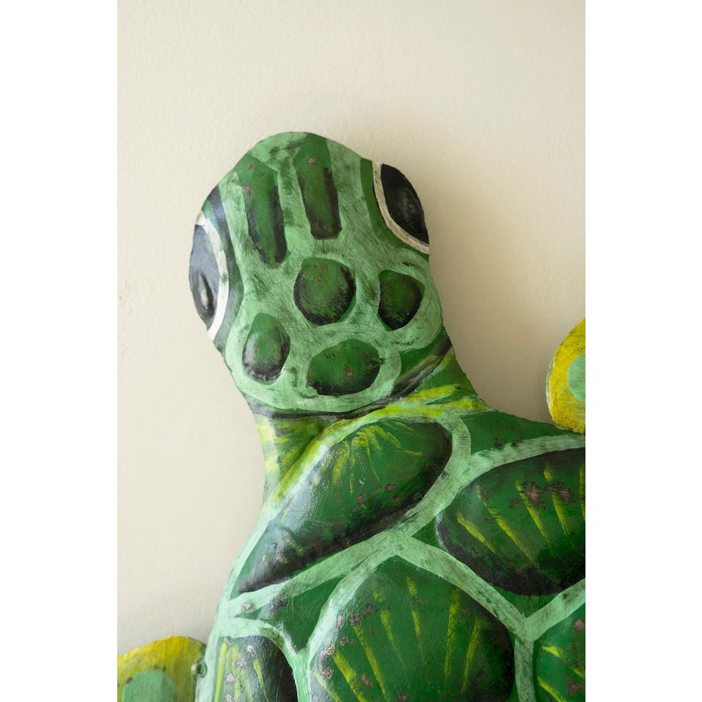 Hand Hammered Recycled Painted Metal Sea Turtle Wall Art. Picture 2