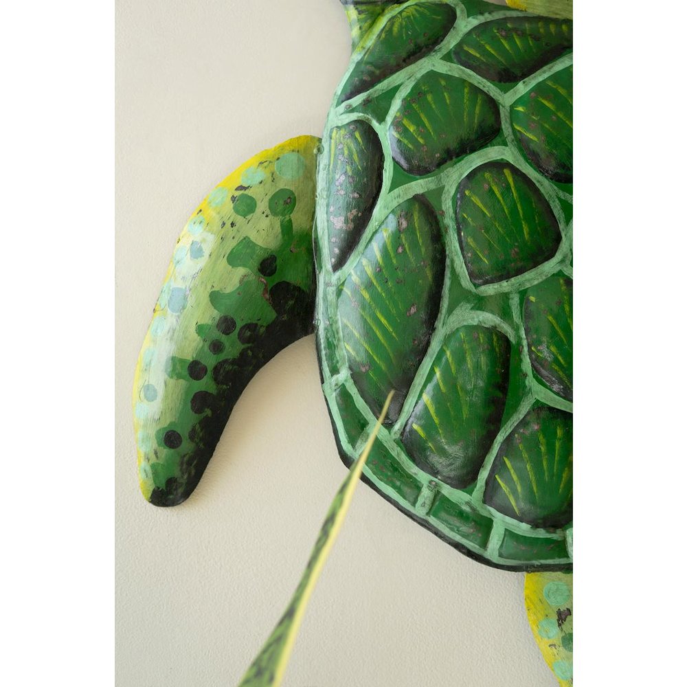 Hand Hammered Recycled Painted Metal Sea Turtle Wall Art. Picture 3