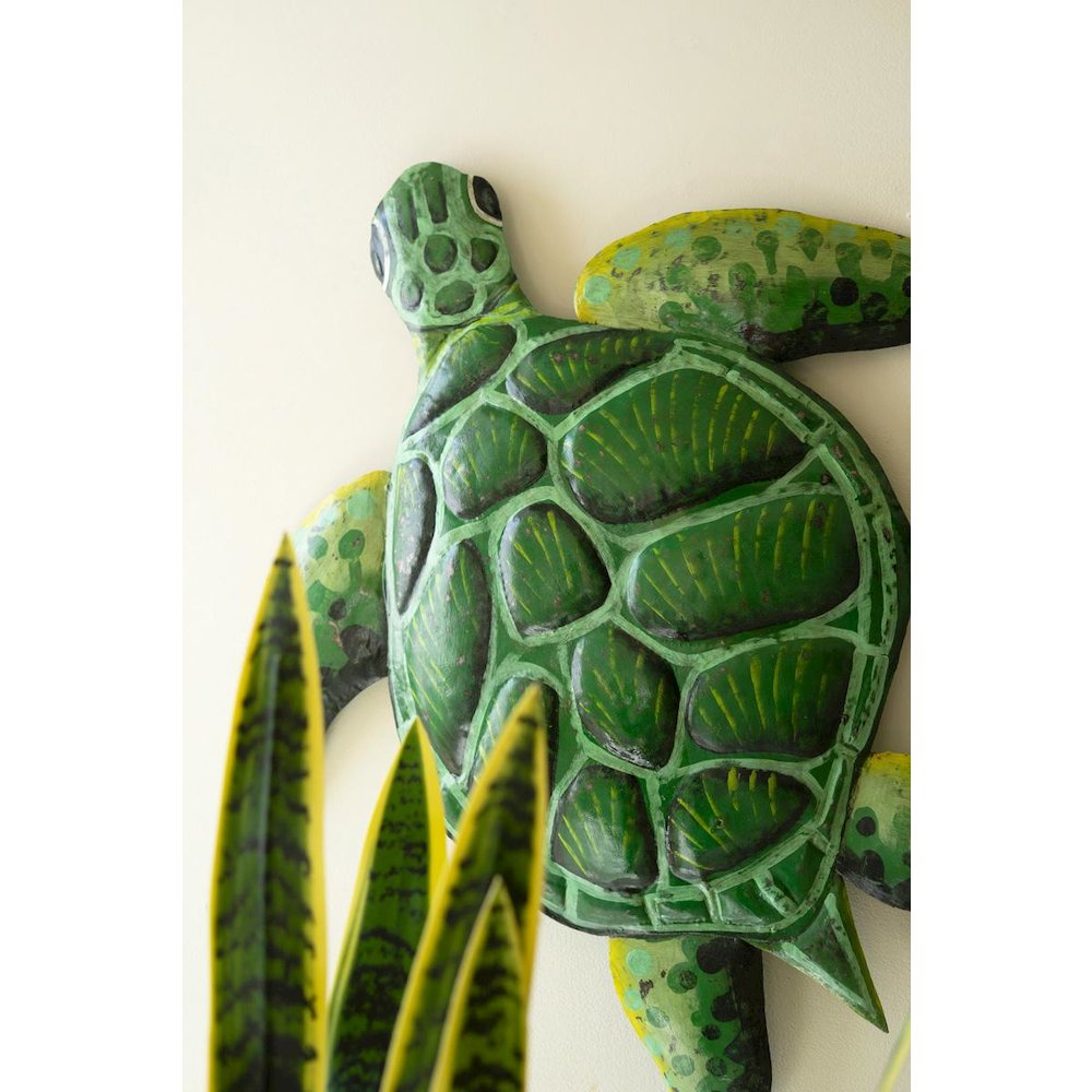 Hand Hammered Recycled Painted Metal Sea Turtle Wall Art. Picture 4