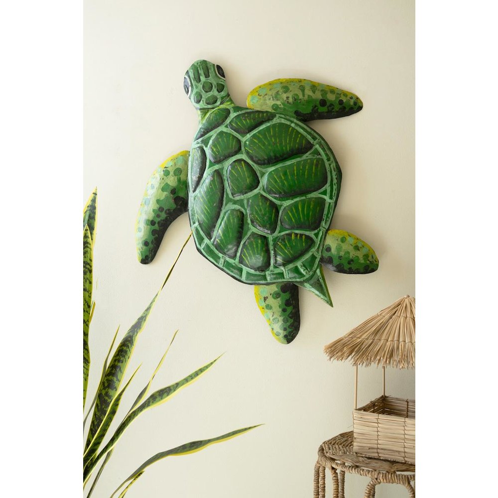 Hand Hammered Recycled Painted Metal Sea Turtle Wall Art. Picture 5