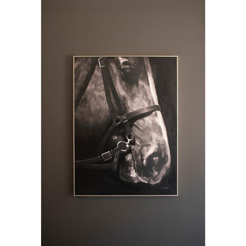 Oil Painting Black & White Side View Horse W Silver Frame. Picture 2